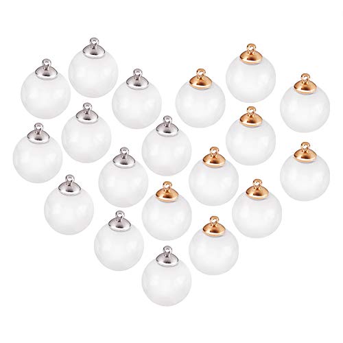 PandaHall 30pcs Trasparente Rotondo soffiato Globo Bicchiere Vuoto Desiderio Bottiglie di Vetro con Tappo in Ottone Dorato/Argento Cappuccio Fai da Te ciondoli per DIY Gioielli 14mm