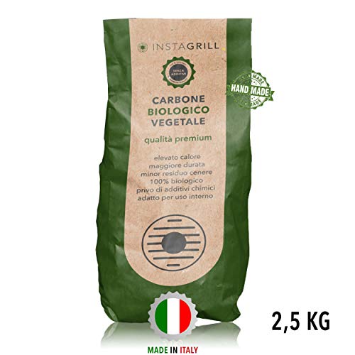 Carbone Biologico Vegetale di Legna di Faggio e Leccio 2.5 kg | Carbone per Barbecue, Grill, Grigliata InstaGrill o Barbecue da Tavolo Senza Fumo