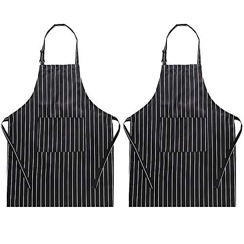 DECARETA 2 Pezzi Grembiule da cucina Personalizzato, Grembiule Stripe con 2 Tasche, Grembiule Regolabile, Grembiule da Barbecue per Cucine Ristoranti Bar Barbecue Mense, Unisex ( Bianche e Nere)