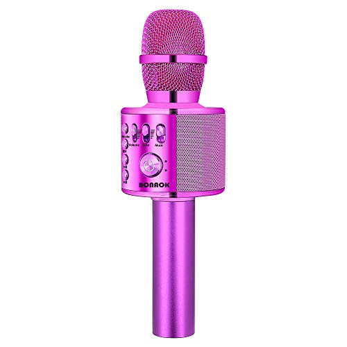 Microfono Karaoke Wreless Bluetooth BONAOK, 3-in-1 Palmare Portatile Karaoke Mic Regalo di Compleanno Altoparlante per Feste a Casa per iPhone/Android/iPad, PC Smartphone Viola