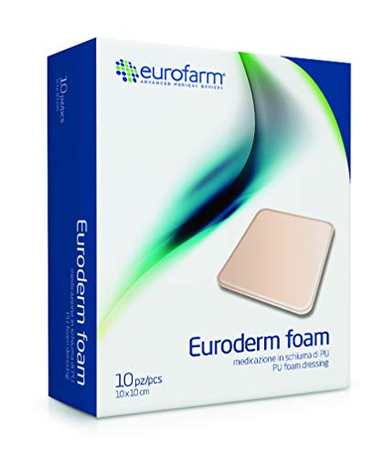 Euroderm Foam (cm 10 x cm 10) Medicazione in Schiuma di poliuretano Altamente Assorbente con Intera Superficie Idroattiva, Confezione 10 pezzi