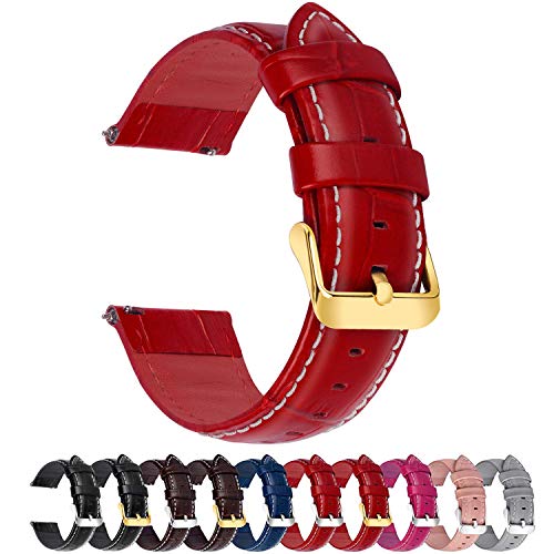 Fullmosa 7 Colori per Cinturini di Ricambio, Bambu Pelle Cinturino/Cinturini/Braccialetto/Band/Strap di Ricambio/Sostituzione per Watch/Orologio 18mm 20mm 22mm 24mm, O-Rosso 20mm