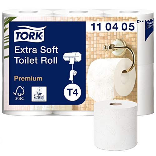 Tork 110405 Rotoli Carta Igienica tradizionale Premium Extra Soft, 4 veli, compatibile con sistema T4, 7 x 6 rotoli a confezione (cad 6 x 153 strappi), bianca