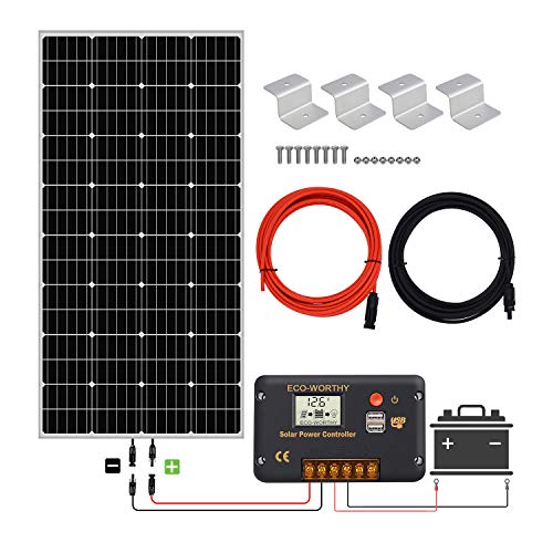 ECO-WORTHY 150W 12 V mono Solar starter kit con 20 A Amp LCD regolatore di carica per off-grid RV barca camper