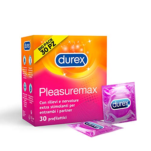Durex Pleasuremax Preservativi Stimolanti con Nervature, Maxiformato, 30 Profilattici