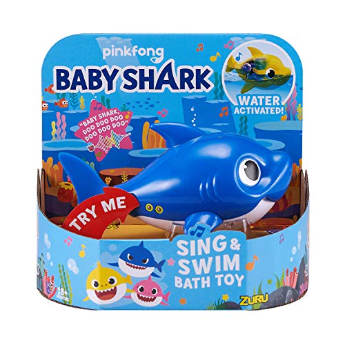 ZURU ROBO ALIVE JUNIOR- Junior-Daddy Shark-Giocattolo da Bagno per cantare e Nuotare, Colore Blu, 25282B