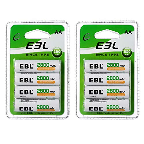 EBL AA Batterie Ricaricabili Ad Alta Capacità,Pile Ricaricabili da 2800mAh Ni-MH con 1200 volte,Confezione da 8 pezzi