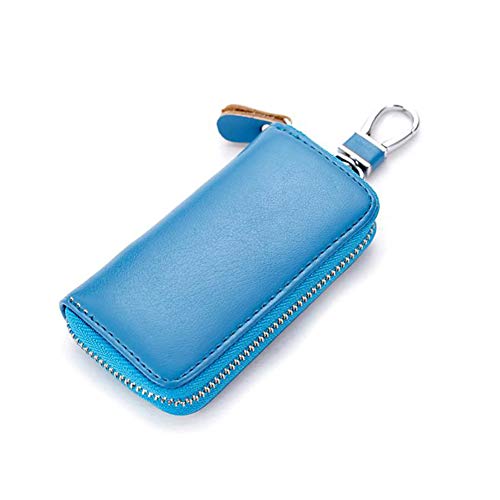 AprinCtempsD Astuccio Portachiavi in Vera Pelle Caso Chiave Mini Raccoglitore Chiave Portachiavi Auto con Cerniera per Unisex Donna Uomo (Blu chiaro)