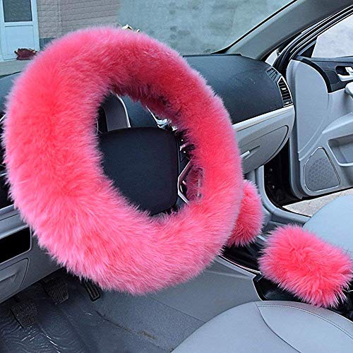 Coprimanubrio Auto Universale Copristerzo Auto Peluche Caldo Coprivolante Invernale Con Pelliccia Freno a Mano Pomello del Lana Sintetica Cambio Gear Shift Covers Donna Rosa