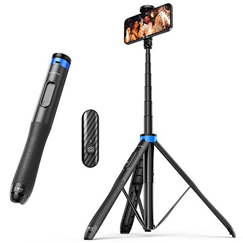 ATUMTEK Bastone Selfie 130cm,Bastone Selfie con Bluetooth per Telefono, con Piedini Antiscivolo del Treppiede per Selfies iPhone e Telefoni Android, Video riprese, Vlog, Streaming in Diretta Blu