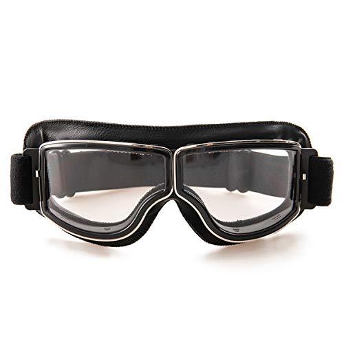evomosa Occhiali da moto in pelle PU,Occhiali da sole antivento Occhiali sportivi Occhiali da bici retrò per occhiali da motocross ATV (nero B)