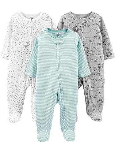 Simple Joys by Carter's 3-Pack Sleep Play Infant-And-Toddler-Sleepers, Mint/Stripes/Heather Grey/Prints, 0-3 Months