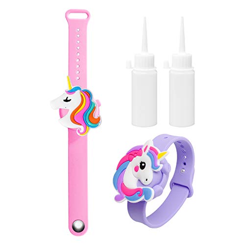 2PCS Braccialetto Disinfettante per Mani in Silicone Unicorno con Bottiglia Riutilizzabile,Portatile Dispenser di Braccialetti per Bambini Adulti (unicorno)