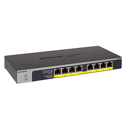 Netgear Switch Ethernet 8 porte PoE+ Gigabit GS108LP, switch PoE con budget energetico pari a 60W Espandibile, switch unmanaged con struttura in metallo, Desktop/Rackmount