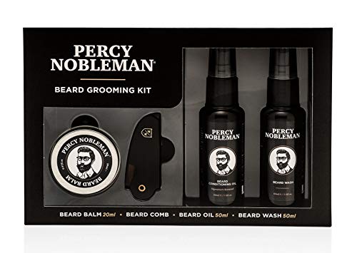 Percy Nobleman - Kit per la cura della barba da uomo, composto da un esclusivo olio profumato da barba da 50 ml, detergente per barba da 50 ml, balsamo da barba da 20 ml.
