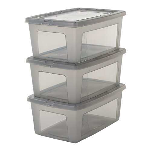 Iris Ohyama, set di tre scatole di stoccaggio con coperchio - modulare Clear Box - MCB-11, di plastica, grigio, 11 L, 39,5 x 26,5 x 15,6 cm