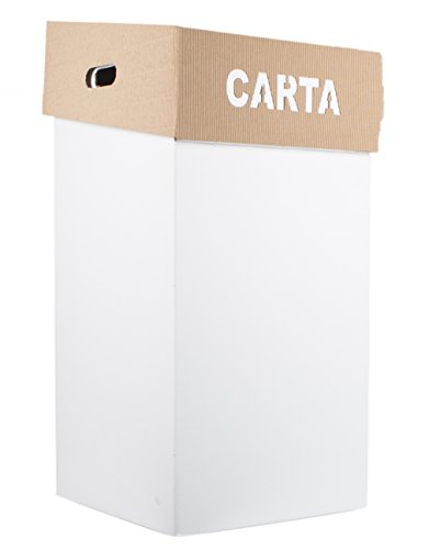 Secchio Contenitore Carta, Organico, Indifferenziata, Vetro, Plastica SEKKEI Sustainable Design in Cartone, Bianco con Cappello Pieghevole, Confezione 5pz.