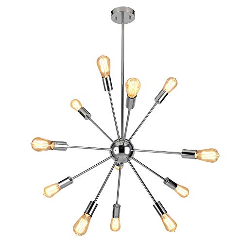 ENCOFT Sputnik Lampadario Moderno Lusso Lampada a Sospensione 12 Luci Base E27 Soggiorno Camera da Letto, Cromo Senza Lampadina