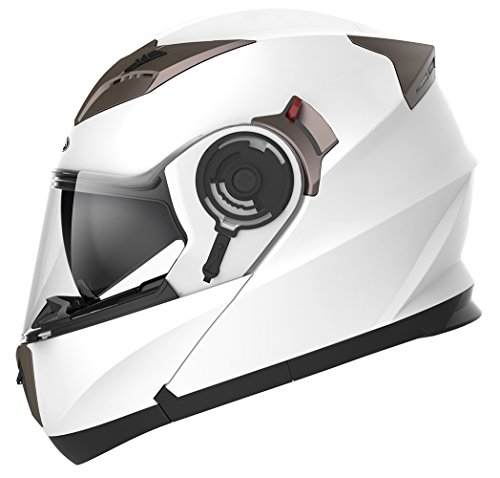 Casco Modulare Moto Integrale Scooter - YEMA YM-925 Caschi Modulari Motorino Integrali ECE Omologato Donna Uomo con Doppia Visiera Parasole,Bianco, M