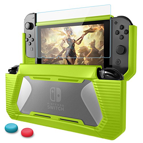 Switch Cover,Nintendo Switch Custodia con Protezione Schermo,HEYSTOP TPU PC Protettiva Cover Case per Console Nintendo Switch,Comfort Grip Cover con Assorbimento Degli Urti e Anti-Graffio (Verde)