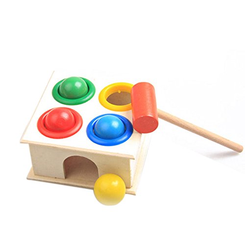 Torre giocattolo in legno per bambini con martello, giocattolo educativo per bambini per l’apprendimento precoce, martello con palline in legno a forma di martello, blocchi geometrici per bambini