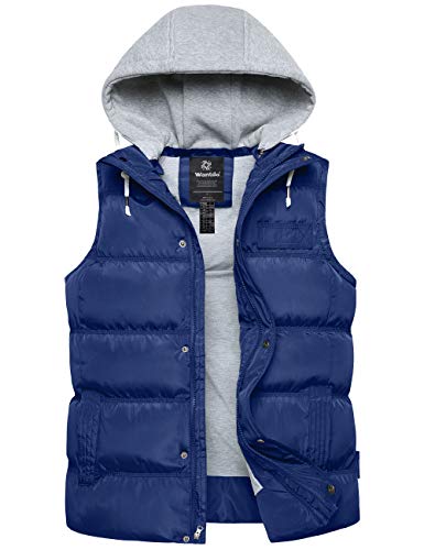 Wantdo Gilet con Cappuccio Regolabile Antivento Smanicato Trapuntato a Vento Giacca Outdoor Sportiva Giubbotto Corto Elegante Uomo Blu Scuro L