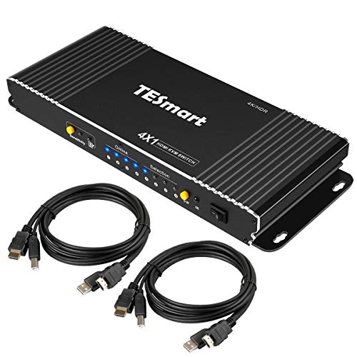 TESmart - Commutatore KVM 2 Porte 4K a 60Hz Switch KVM HDMI HDCP 2.2 UltraHD YUV444 18 Gbps, Uscita Audio, HDR10, Dolby Vision, Dolby / DTS, 2 Computer su 1 Monitor / TV