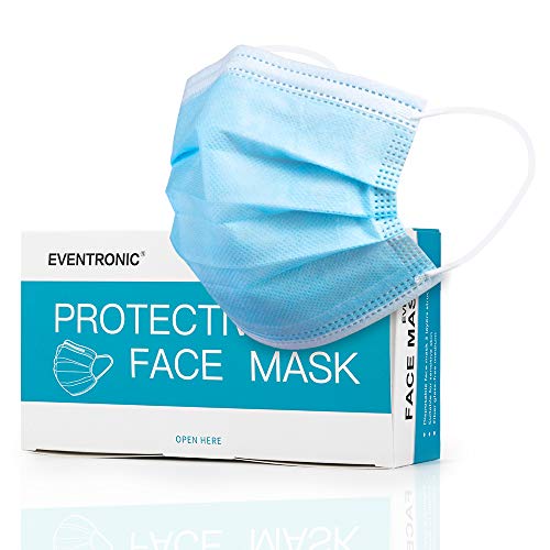 Eventronic Maschera facciale 50 pezzi 3 strati mascherina monouso adatta per casa, ufficio, scuola, traspirante e confortevole elastico elastico filtro viso