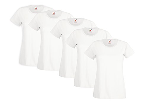 Fruit of the Loom Valueweight T-Shirt, Bianco (Bianco), Small (Taglia Produttore:S) (Pacco da 5) Donna
