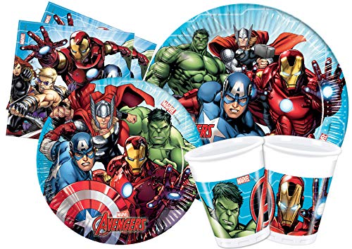 Ciao- Kit Party Tavola Marvel Avengers Mighty Persone (112 Pezzi Ø23cm, Piatti Ø20cm, 24 Bicchieri plastica 200ml, 40 tovaglioli Carta 33x33cm), Y4952