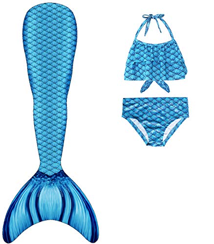 Hejin - Costume da sirena, 3 pezzi, costume da bagno da bambina G3 110 cm