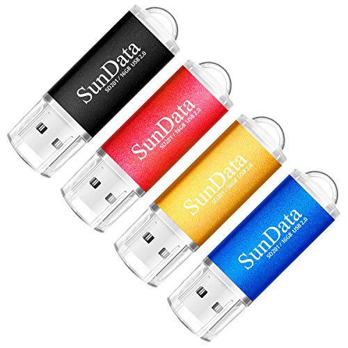 SunData 4 Pezzi 16GB Chiavetta USB Pen Drive 16GB Metallo USB2.0 Unità Memoria Flash Thumb Drive per Archiviazione Dati con Luce LED (4 colori: Nero Blu Rosso Oro)