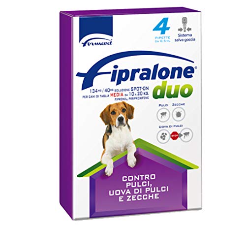 Formevet fipralone duo antiparassitario cane da 10 a 20kg utilizzato per le infestazioni da pulci, zecche e uova