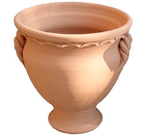 VASO CACHEPOT PER PIANTE E FIORI CON PIEDE IN TERRACOTTA FATTO A MANO SUL TORNIO PER PIANTE E FIORI; ALTEZZA CM. 30, DIAMETRO CM. 24.