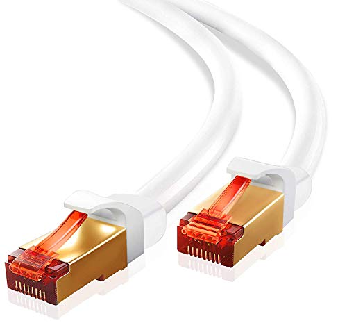 IBRA Cavo di rete 10m - Cat 7 Cavo Ethernet Gigabit | Cavo patch LAN RJ45 | S/STP 10 Gbps 600Mhz 10000Mbit/s | Switch Router Modem Patchpannel | Compatibile con CAT5/CAT5e/Cat6 (10 Metri) | Round Bianco …