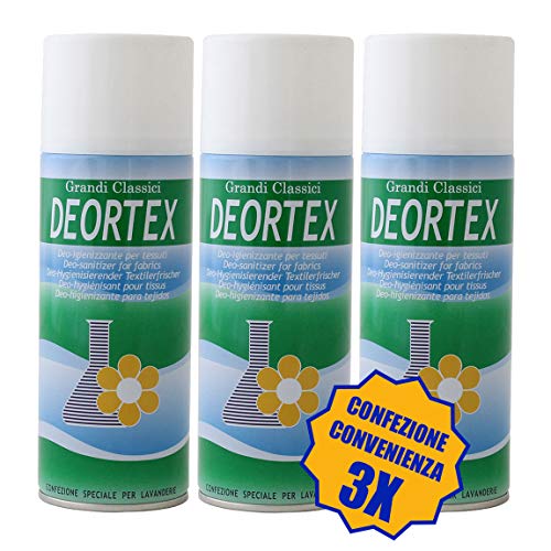 Rampi Deortex - Spray Deodorante Igienizzante Professionale Tessuti Ambiente Auto Cassetti Scarpe Armadio Profumo Hotel Palestra Accessori Lavanderia - 3 Pezzi da 400 ml
