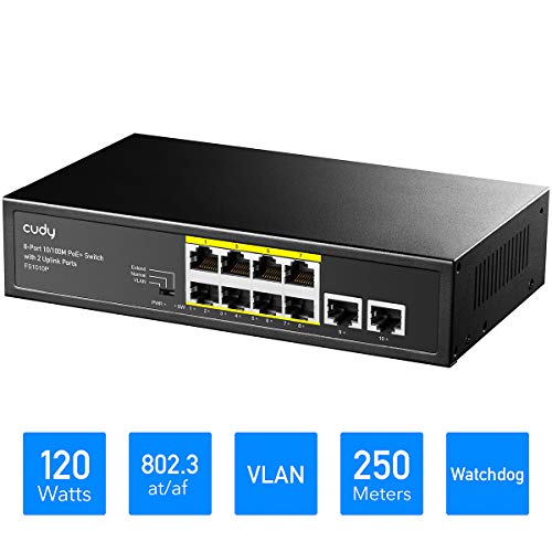 Cudy FS1010P Switch Ethernet 8+2 Porte Poe+ 120W, 8 Porte 10/100Mbps Poe+, Switch Unmanaged, CCTV/VLAN, No Alimentazione Aggiuntiva, 802.3af/at, Versione Rack in Metallo