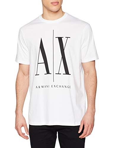 ARMANI EXCHANGE Logo Icon Tee T-Shirt, Bianco (White W/Black Print 5100), Large Uomo