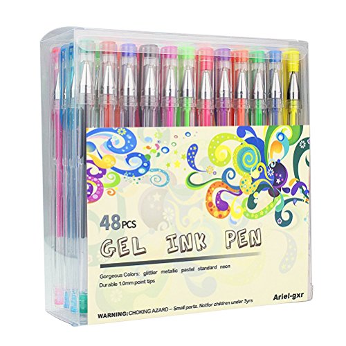 Ariel gxr, set di penne gel, confezione da 48 penne gel glitter, non tossico, design ergonomico, inchiostro a lunga durata, metallizzato, glitter, neon, pastello