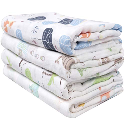 Softan Mussole Neonato Copertine,120x120cm Baby Swaddle Coperta,Asciugamano Per Allattamento,Regalo Neonato Accessori,Pacco da 4