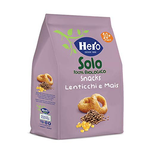 Hero Solo Snack Lenticchie e Mais, 100% Biologico, senza glutine, non fritti, dai 10 mesi in su - Cartone da 6 confezioni x 50 g