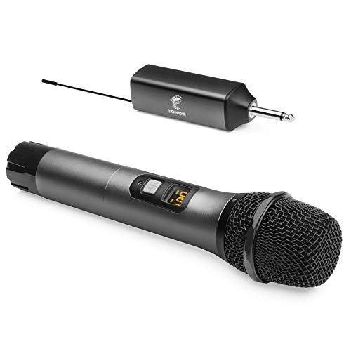 Microfono wireless, TONOR UHF sistema microfonico portatile in metallo cordless con ricevitore ricaricabile, uscita 1/4