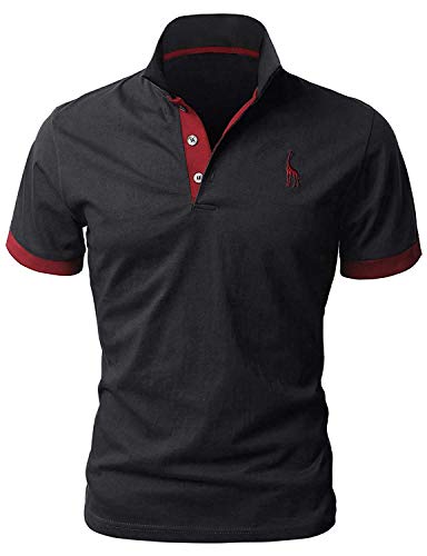 YIPIN Polo da Uomo Manica Corta Ricami Fulvi Golf Poloshirt Camicia Tennis T-Shirt Estate,Nero,XL