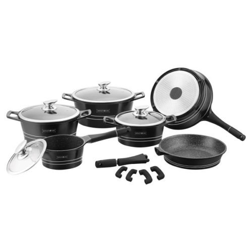 Set batteria di pentole Set Pentole 14 pezzi Pietra Lavica Royalty line Colore Nera