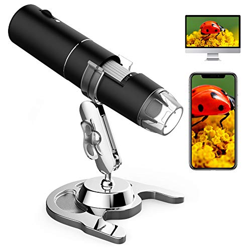 Wireless Digital Microscope, Handheld USB Microscope Camera with 8 Adjustable LED Lights HD Wi-Fi Endoscope 50 to 1000x Magnification for Android, iOS Phone,Ipad, Tablet