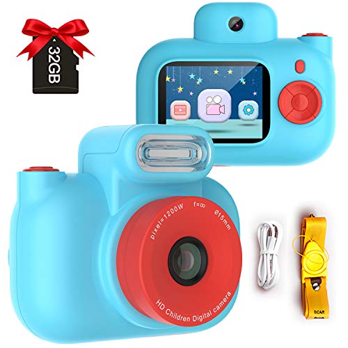 Macchina Fotografica per Bambini, Macchina Fotocamera Digitale Bambini Portatile Selfie con Scheda di Micro SD da 32 GB, 12MP 1080P Videocamera Regali per Ragazze Ragazzi da 4-12 Anni (blu)