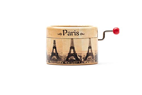 Carillon manovella decorato con la Torre Eiffel Parigi che suona il Valzer di Amelie. Francia souvenir. La Valse d'Amelie