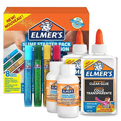 Elmer's Kit di Base per Slime con Colla, Colla Trasparente, Penne con Colla Glitterata e Liquido Magico Attivatore di Slime, Confezione da 8