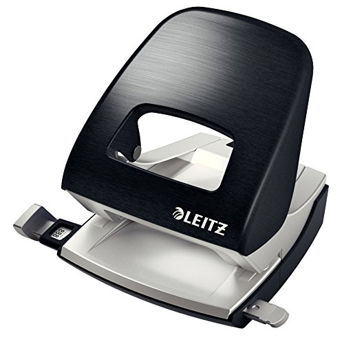 Leitz Pratica Perforatrice da Ufficio, Capacità fino a 30 fogli, Nero Satin, Metallo, Guida di Arresto con Barra di Selezione del Formato, Gamma Style, 50066094