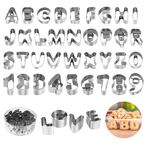 joyoldelf Set di 36 Formine per Biscotti - Lettere dell'alfabeto in Acciaio Inox Biscotti Formine Taglierine,Mini Alfabeto con Numeri e Simboli Matematici